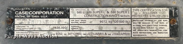 image for item MW9470 1999 Case 590 Super L Series 2  backhoe