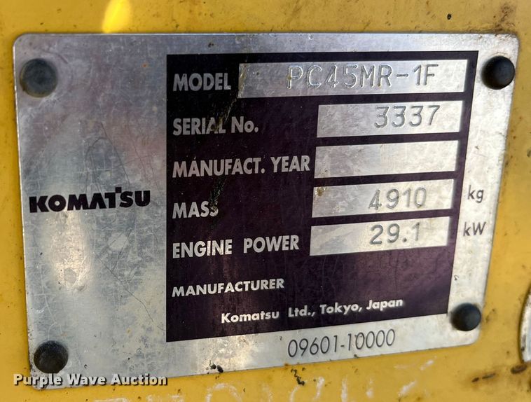 image for item MW9473 2003 Komatsu PC45MR-1F  mini excavator