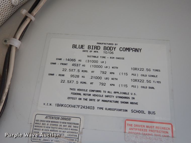 image for item DI6933 2007 Blue Bird Vision  school bus