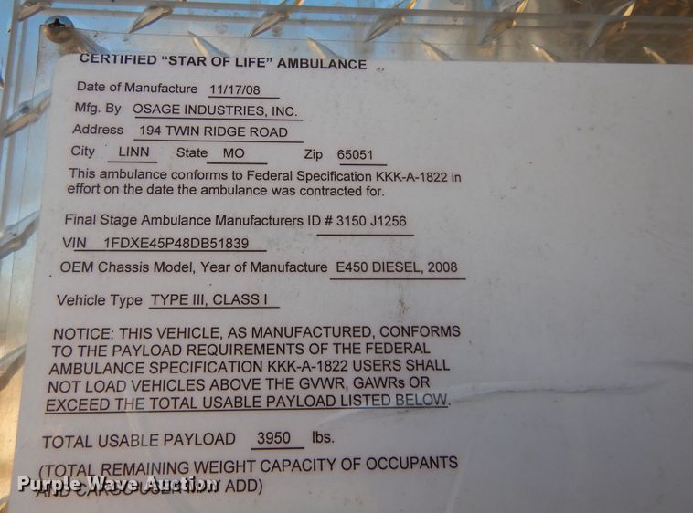 image for item DK7493 2008 Ford E450 Super Duty  ambulance