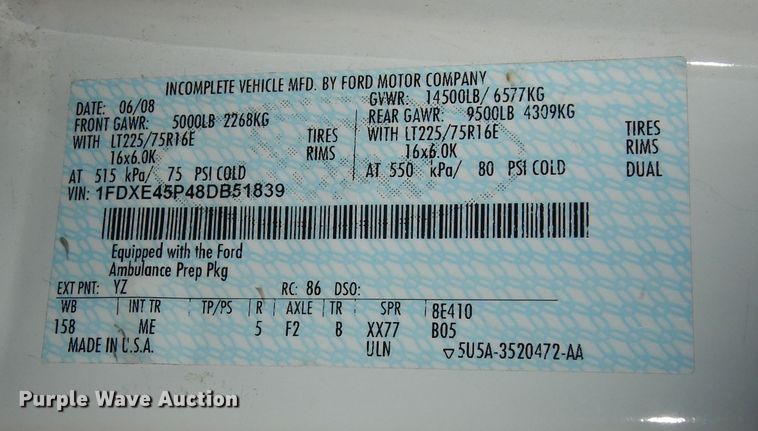 image for item DK7493 2008 Ford E450 Super Duty  ambulance