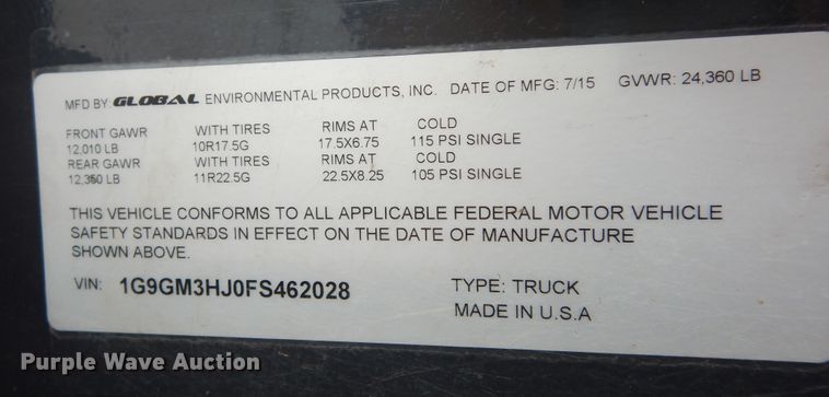 image for item DK7592 2015 Global M3  street sweeper truck