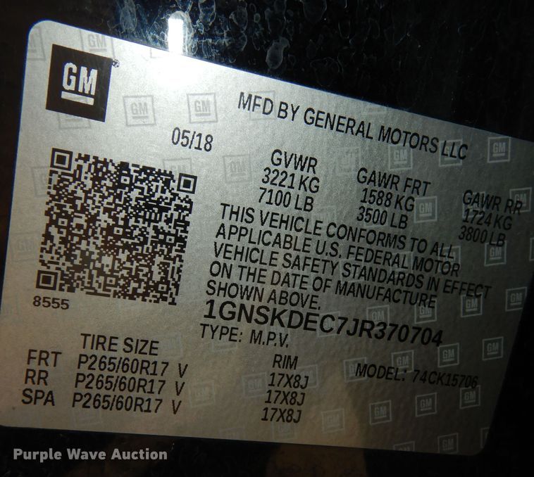 image for item DK7593 2018 Chevrolet Tahoe Police  SUV