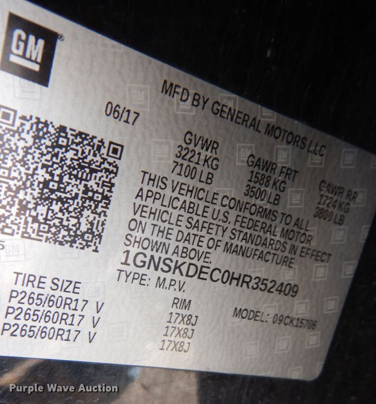 image for item DK7595 2017 Chevrolet Tahoe Police  SUV