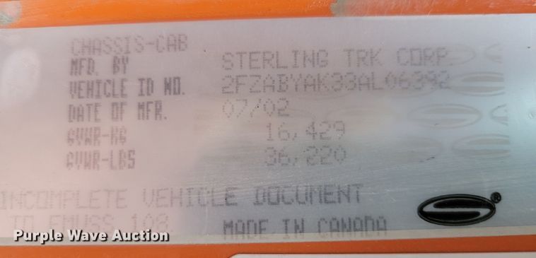 image for item DM8196 2003 Sterling Acterra M7500  dump truck