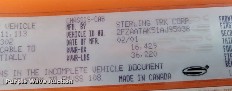 image for item DM8197 2001 Sterling L7500  dump truck