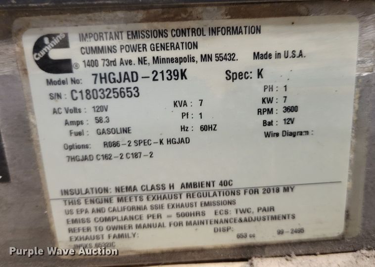 image for item DM8207 Cummins Onan Commercial QG EFI  generator