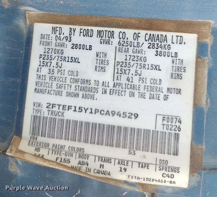 image for item DO3735 1993 Ford F150  pickup truck