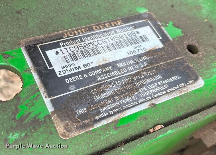 image for item DQ4030 John Deere Z950M  ZTR lawn mower