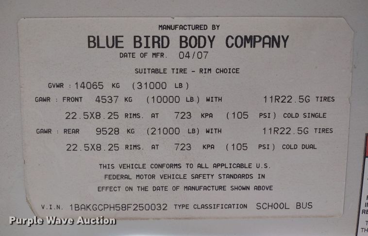 image for item DR8170 2008 Blue Bird Vision  school bus