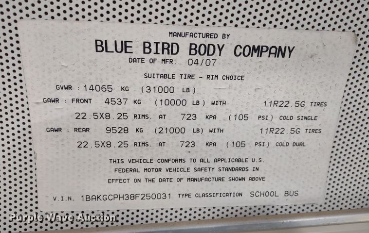 image for item DR8171 2008 Blue Bird Vision  school bus