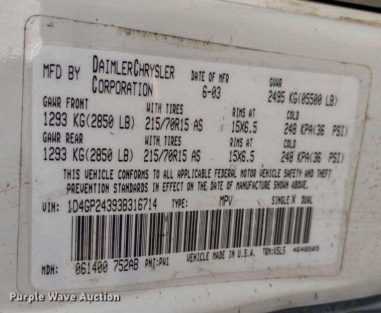 image for item DR8174 2003 Dodge Grand Caravan  van