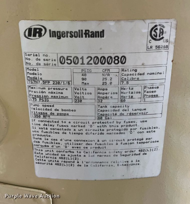 image for item HP9399 Ingersoll Rand TS7  air compressor