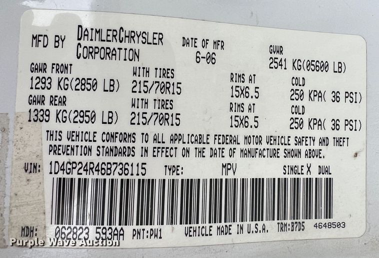 image for item ID9482 2006 Dodge Grand Caravan SE  van