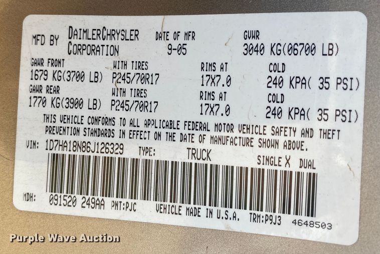 image for item IG9917 2006 Dodge Ram 1500  Quad Cab pickup truck