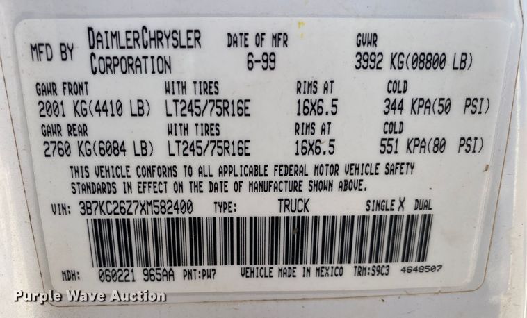 image for item IG9919 1999 Dodge Ram 2500  pickup truck