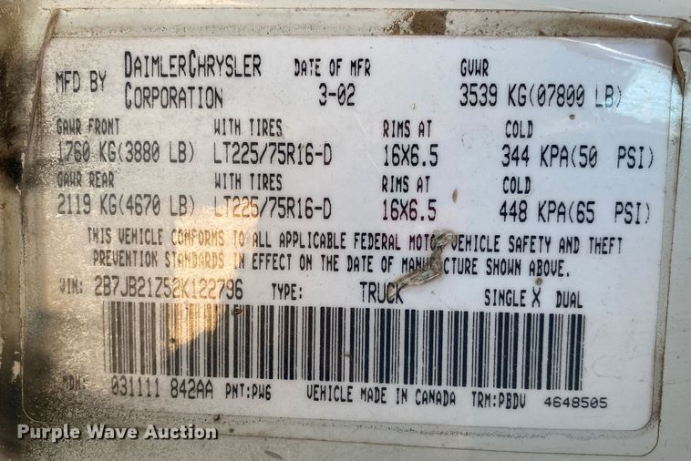 image for item IG9920 2002 Dodge Ram 2500  van