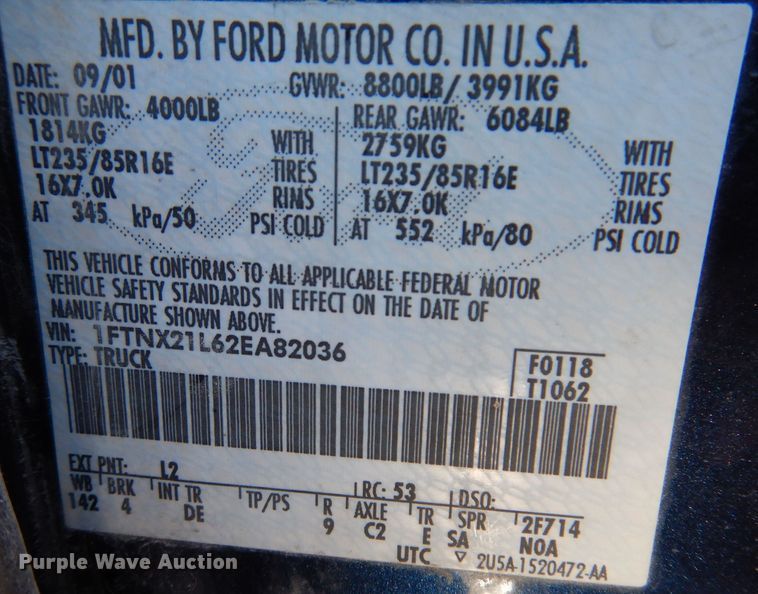 image for item IO9365 2002 Ford F250 Super Duty XLT  SuperCab pickup truck