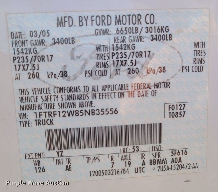 image for item JW9832 2005 Ford F150  SuperCab pickup truck