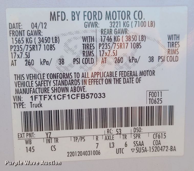 image for item JW9833 2012 Ford F150  SuperCab pickup truck