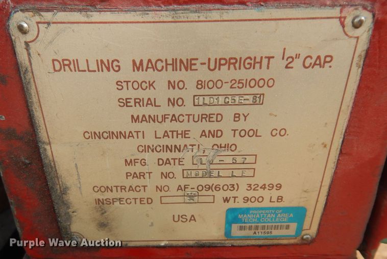 image for item KS9580 1957 Cincinnati LE  drill press