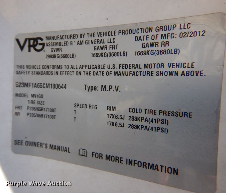image for item LI9057 2012 VPG MV-1  handicap accessible van