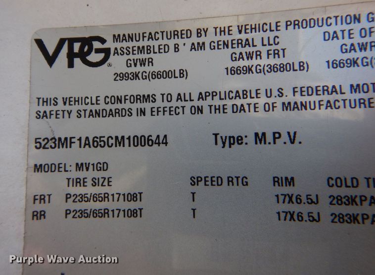 image for item LI9057 2012 VPG MV-1  handicap accessible van