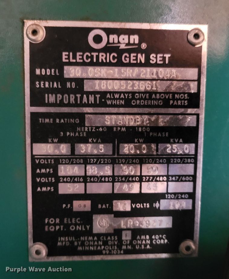 image for item LX9301 2010 Onan 30SK  generator