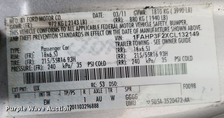 image for item LX9305 2012 Ford Focus SE