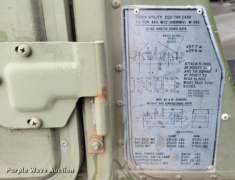 image for item LY9942 1989 Am General M998 HMMWV  SUV
