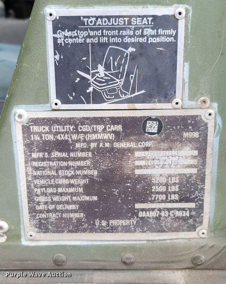 image for item LY9942 1989 Am General M998 HMMWV  SUV