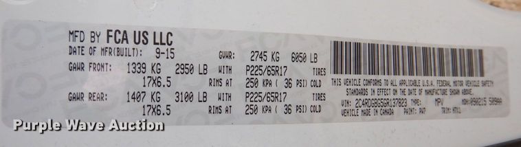 image for item MC9790 2016 Dodge Grand Caravan SE  van