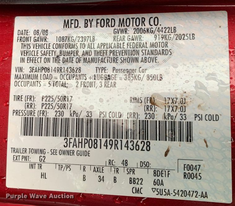 image for item MM9699 2009 Ford Fusion