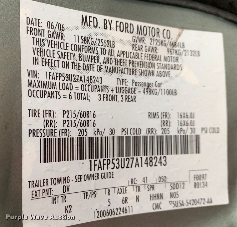 image for item MM9700 2007 Ford Taurus