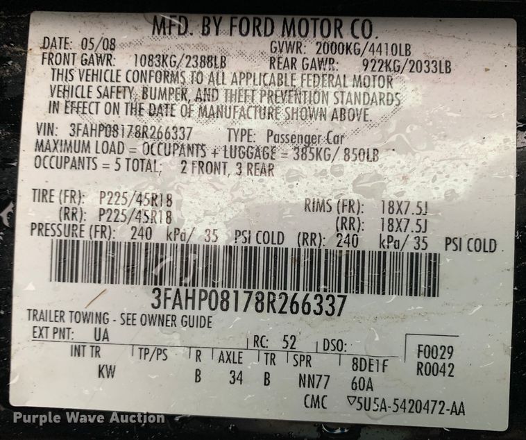 image for item MM9704 2008 Ford Fusion