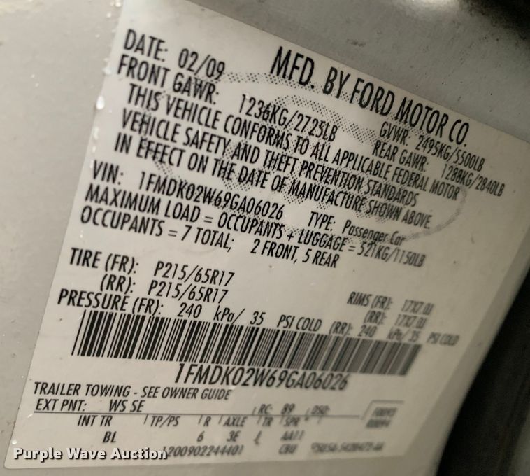 image for item MM9706 2009 Ford Taurus X  SUV