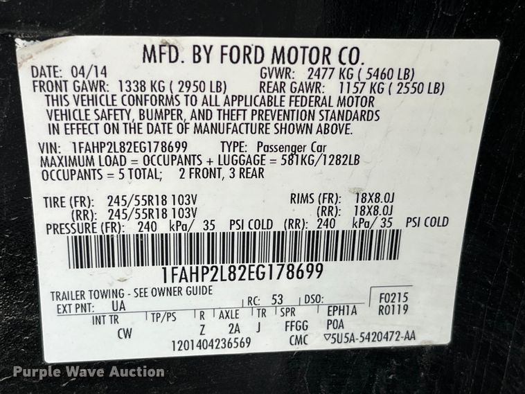 image for item MW9488 2014 Ford Taurus Police Interceptor