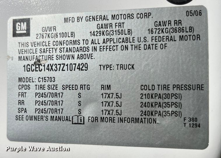 image for item MW9496 2007 Chevrolet Silverado 1500  pickup truck