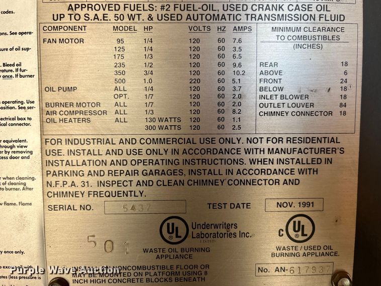 image for item MW9498 Shenandoah 175  waste oil heater