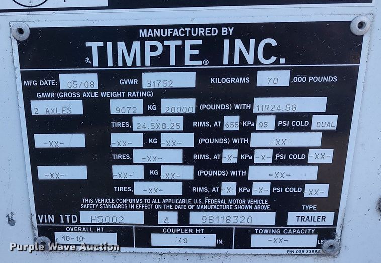 image for item DO3794 2009 Timpte Super Hopper  grain trailer