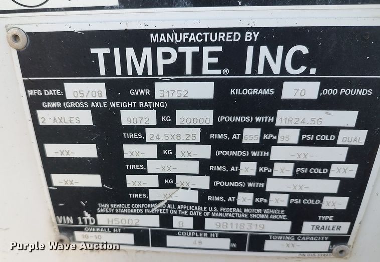 image for item DO3795 2009 Timpte Super Hopper  grain trailer