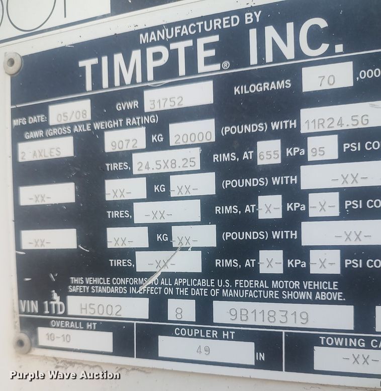 image for item DO3795 2009 Timpte Super Hopper  grain trailer