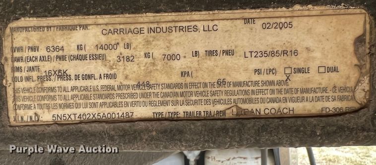 image for item ID9488 2005 Logan Coach  livestock trailer