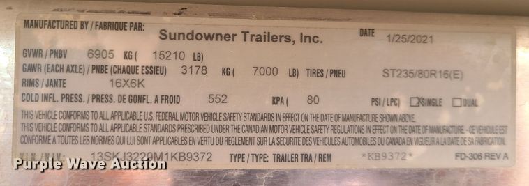 image for item JG9479 2021 Sundowner Rancher Express  livestock trailer