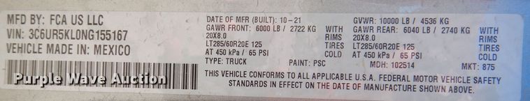 image for item DK4989 2022 Dodge Ram 2500 Laramie  pickup truck