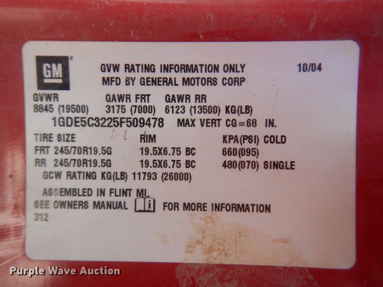 image for item DK5014 2005 GMC C5500  dump truck