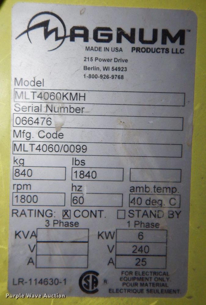 image for item DK5023 2006 Magnum MLT4060KMH  light plant