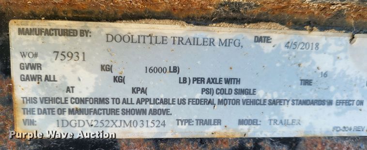 image for item DK5061 2018 Doolittle  flatbed trailer