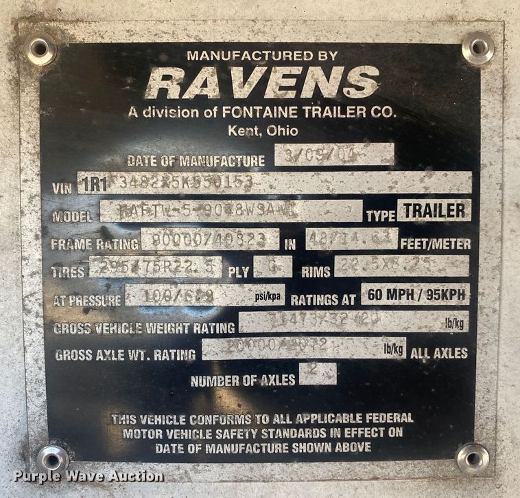 image for item DL6995 2005 Ravens HAFTW-5-9048WSAWL  flatbed trailer