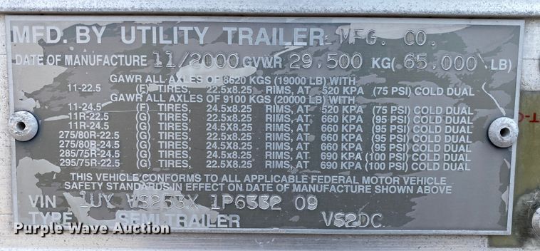image for item DL6999 2001 Utility VS2DC  dry van trailer